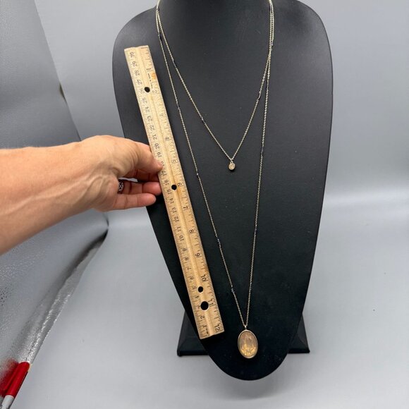 Loft Orange Crystal Pendant Double Strand Chain Necklace Layered Gold Tone - Picture 4 of 8